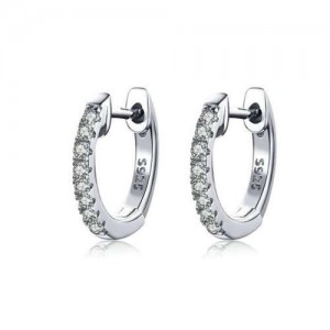 Wholesale Cubic Zirconia Small Hoop Minimalist Design 925 Sterling Silver Jewelry Huggie Earrings - Silver