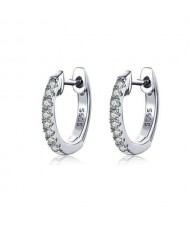 Wholesale Cubic Zirconia Small Hoop Minimalist Design 925 Sterling Silver Jewelry Huggie Earrings - Silver