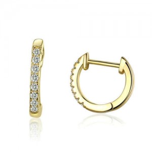 Wholesale Cubic Zirconia Small Hoop Minimalist Design 925 Sterling Silver Jewelry Huggie Earrings - Golden