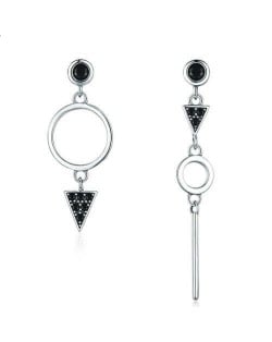 Hiphop Style Black Cubic Zirconia Triangle Wholesale 925 Sterling Silver Dangle Earrings