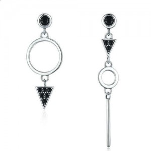 Hiphop Style Black Cubic Zirconia Triangle Wholesale 925 Sterling Silver Dangle Earrings