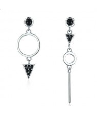 Hiphop Style Black Cubic Zirconia Triangle Wholesale 925 Sterling Silver Dangle Earrings