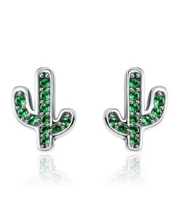 Green Cubic Zirconia Cactus Modeling Wholesale 925 Sterling Silver Earrings