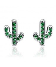 Green Cubic Zirconia Cactus Modeling Wholesale 925 Sterling Silver Earrings