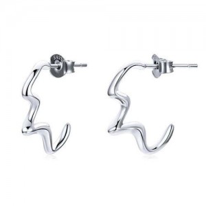 Wholesale 925 Sterling Silver Jewelry Wavy Line Unique Minimalist Design Earrings