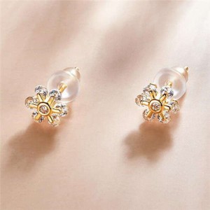 Romantic Cubic Zirconia Sun Flower Gold Plated Wholesale 925 Sterling Silver Earrings