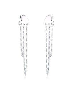 Punk Fashion Peach Heart Long Chain Tassel 925 Sterling Silver Women Earrings