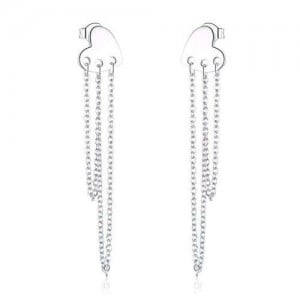 Punk Fashion Peach Heart Long Chain Tassel 925 Sterling Silver Women Earrings