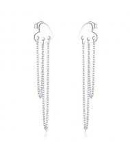 Punk Fashion Peach Heart Long Chain Tassel 925 Sterling Silver Women Earrings