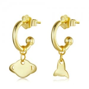 Planet and Rocket Design Cartoon Fashion 925 Sterling Silver Earrings - Golden