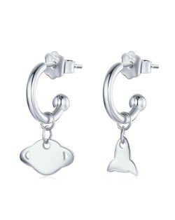 Planet and Rocket Design Cartoon Fashion 925 Sterling Silver Earrings - Silver