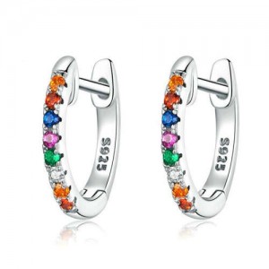 Multicolor Cubic Zirconia Wholesale 925 Sterling Silver Jewelry Small Hoop Huggie Earrings