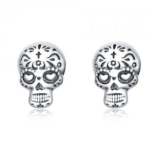 Popular Halloween Jewelry Punk Skull Design Wholesale 925 Sterling Silver Earrings