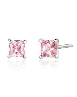 Romantic Pink Cubic Zirconia Minimalist Style Wholesale 925 Sterling Silver Ear Studs