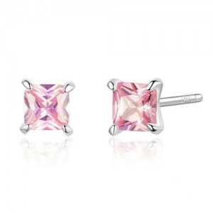 Romantic Pink Cubic Zirconia Minimalist Style Wholesale 925 Sterling Silver Ear Studs