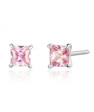 Romantic Pink Cubic Zirconia Minimalist Style Wholesale 925 Sterling Silver Ear Studs