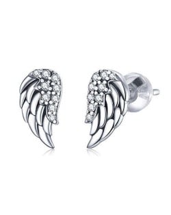 Cute Angel Wings Design Wholesale 925 Sterling Silver Jewelry Cubic Zirconia Ear Studs