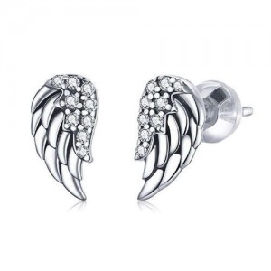 Cute Angel Wings Design Wholesale 925 Sterling Silver Jewelry Cubic Zirconia Ear Studs