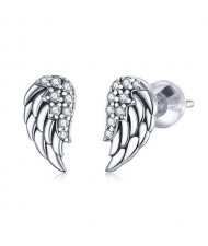 Cute Angel Wings Design Wholesale 925 Sterling Silver Jewelry Cubic Zirconia Ear Studs