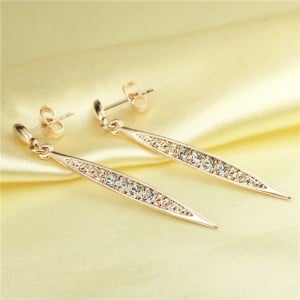 Shining Rhinestone Embedded Rose Gold Long Earrings