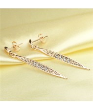 Shining Rhinestone Embedded Rose Gold Long Earrings