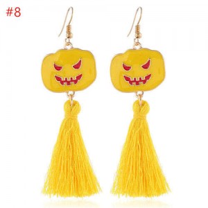 Wholesale Halloween Jewelry Eye-catching Yellow Pumpkin Tassel Long Women Earrings