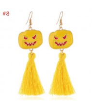 Wholesale Halloween Jewelry Eye-catching Yellow Pumpkin Tassel Long Women Earrings