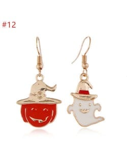 Funny Halloween Jewelry Pumpkin and Ghost Asymmetric Wholesale Women Enamel Earrings