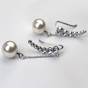 Seven Stars Design with Dangling Pearl Platinum Plated Alloy Ear Studs