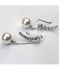 Seven Stars Design with Dangling Pearl Platinum Plated Alloy Ear Studs