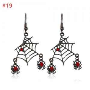 Funny Halloween Theme Wholesale Jewelry Red Rhinestone Decorated Spiders and Web Statement Earrings