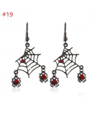 Funny Halloween Theme Wholesale Jewelry Red Rhinestone Decorated Spiders and Web Statement Earrings
