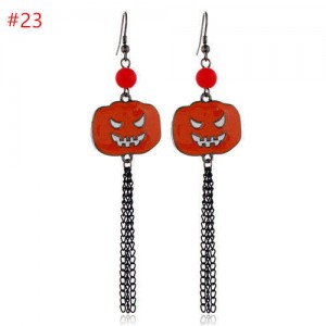 Halloween Wholesale Jewelry Angry Pumpkin with Long Tassel Chain Costume Earrings