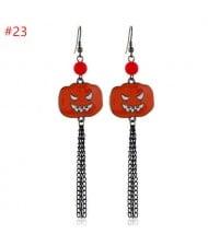 Halloween Wholesale Jewelry Angry Pumpkin with Long Tassel Chain Costume Earrings
