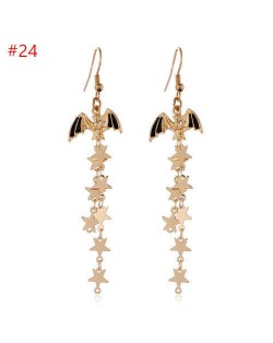 Halloween Jewelry Bat with Long Golden Alloy Stars Tassel Chain Wholesale Costume Earrings