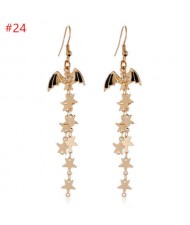 Halloween Jewelry Bat with Long Golden Alloy Stars Tassel Chain Wholesale Costume Earrings