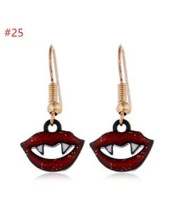 Fashion Halloween Wholesale Jewelry Horror Style Red Lip with Fangs Bold Fashion Costume Earrings