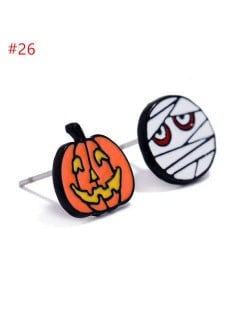 Fashion Halloween Theme Wholesale Jewelry Pumpkin and Mummy Asymmetric Costume Ear Studs