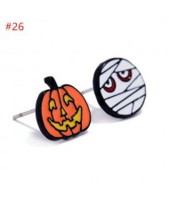 Fashion Halloween Theme Wholesale Jewelry Pumpkin and Mummy Asymmetric Costume Ear Studs