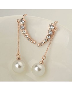 Seven Stars Design with Dangling Pearl Rose Gold Ear Studs