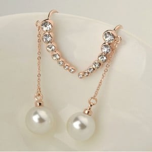Seven Stars Design with Dangling White Pearl Rose Gold Ear Studs