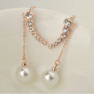 Seven Stars Design with Dangling White Pearl Rose Gold Ear Studs