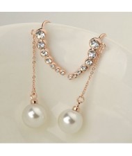 Seven Stars Design with Dangling White Pearl Rose Gold Ear Studs