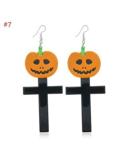 Wholesale Fashion Jewelry Halloween Series Creative Design Resin Hook Earrings - Pumpkin Cross
