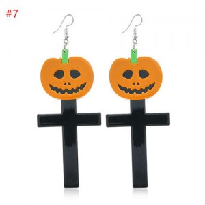 Wholesale Fashion Jewelry Halloween Series Creative Design Resin Hook Earrings - Pumpkin Cross