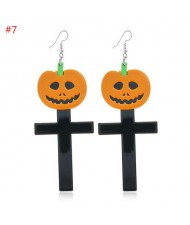 Wholesale Fashion Jewelry Halloween Series Creative Design Resin Hook Earrings - Pumpkin Cross