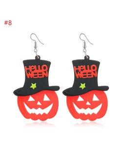 Wholesale Fashion Jewelry Halloween Series Creative Design Resin Hook Earrings - Pumpkin Wearing Hat