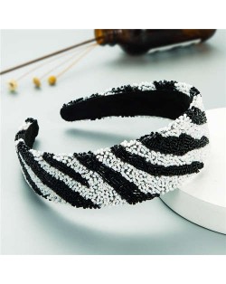U.S Fashion Beads Leopard and Zebra Prints Classic Design Hair Hoop - Zebra Pattern