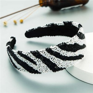 U.S Fashion Beads Leopard and Zebra Prints Classic Design Hair Hoop - Zebra Pattern