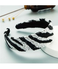 U.S Fashion Beads Leopard and Zebra Prints Classic Design Hair Hoop - Zebra Pattern